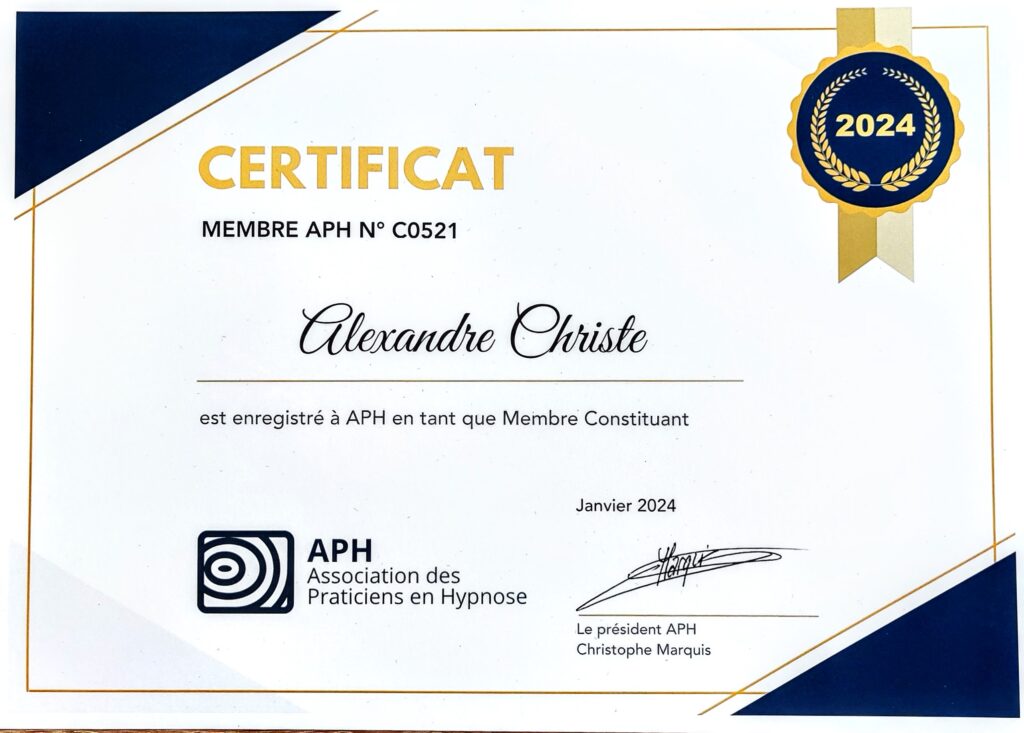 Certificat Association des Praticien en Hypnose Suisse